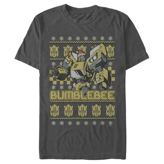 Men's Transformers Bumblebee Ugly Xmas Graphic Tee Charcoal 2X Large