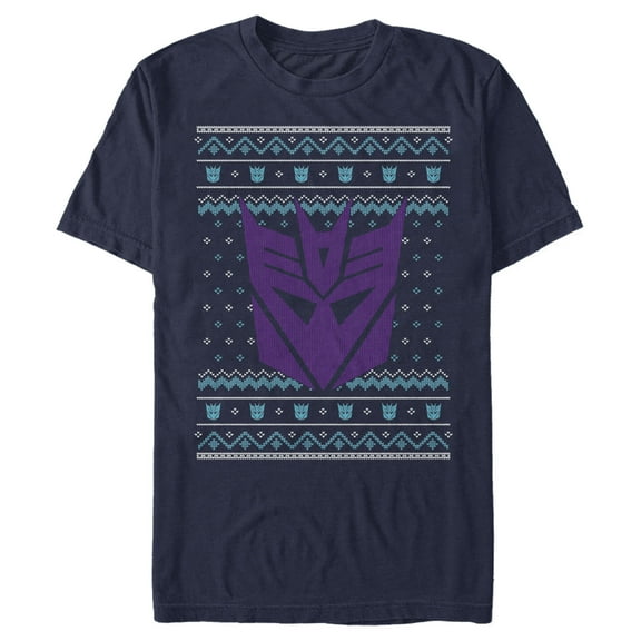 Men's Transformers Decepticon Logo Ugly Xmas Graphic Tee Navy Blue Large