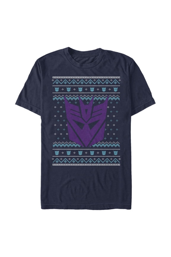 Men's Transformers Decepticon Logo Ugly Xmas Graphic Tee Navy Blue Large