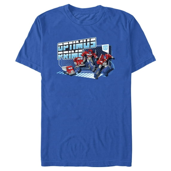 Men's Transformers: EarthSpark Transforming Optimus Prime Graphic Tee Royal Blue Medium