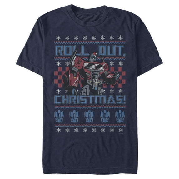 Men's Transformers Optimus Prime Roll Out Ugly Xmas Graphic Tee Navy Blue 2X Large