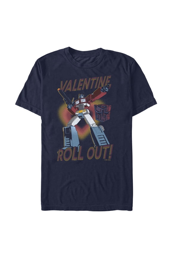 Men's Transformers Optimus Prime Valentine Roll Out!  Graphic Tee Navy Blue Large