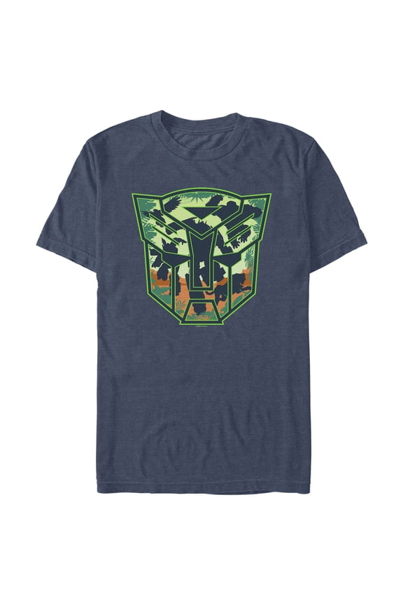 Men's Transformers: Rise of the Beasts Autobot Jungle Logo Graphic Tee Navy Blue Heather Large