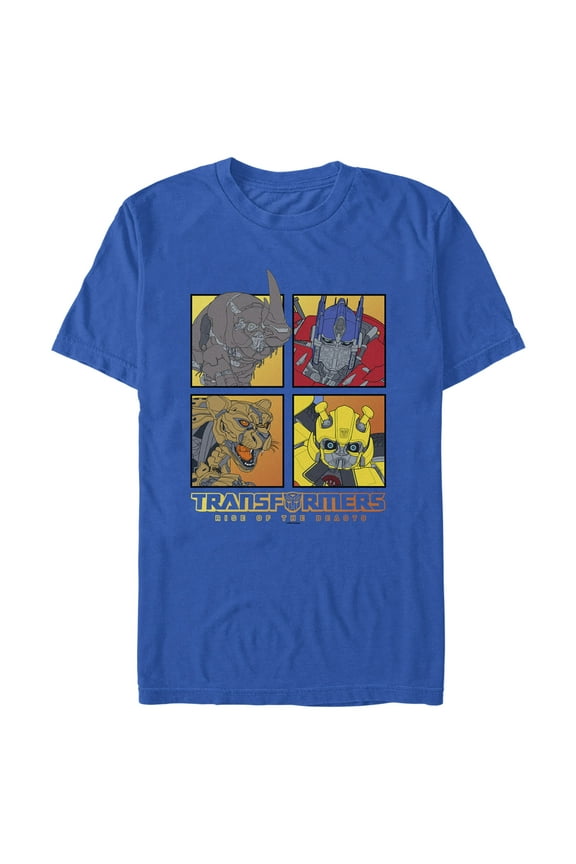 Men's Transformers: Rise of the Beasts Group Squares Graphic Tee Royal Blue Medium