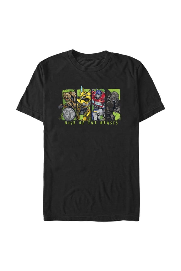 Men's Transformers: Rise of the Beasts Movie Logo Character Squares Graphic Tee Black Large