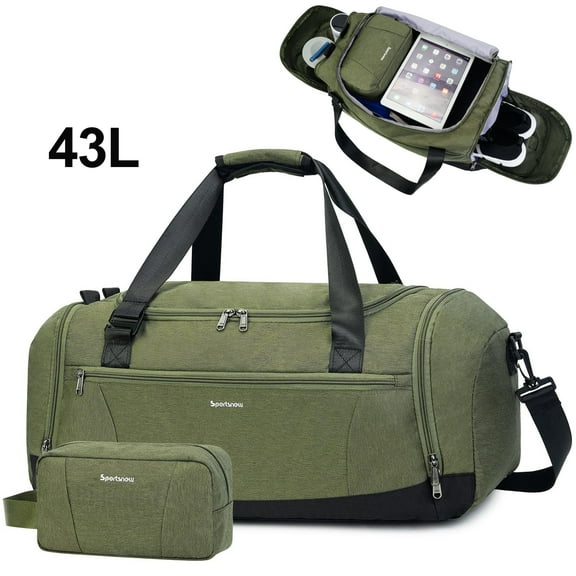 Gym Bags Set 2Pcs Men's Travel Duffel Bag with Toiletry Pouch Waterproof with Backpack Straps Shoe Compartment Wet Pocket for Women, Army Green