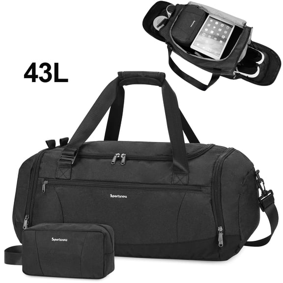 Gym Bags Set 2Pcs Men's Travel Duffel Bag with Toiletry Pouch Waterproof with Backpack Straps Shoe Compartment Wet Pocket for Women, Black