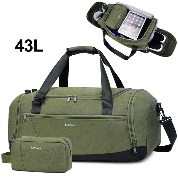 Travel Duffel Bag with Toiletry Pouch Weekender Bag Waterproof with Backpack Straps Shoe Compartment Wet Pocket for Women, Army Green