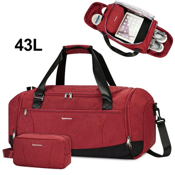 Gym Bags Set 2Pcs Men's Travel Duffel Bag with Toiletry Pouch Waterproof with Backpack Straps Shoe Compartment Wet Pocket for Women, Red