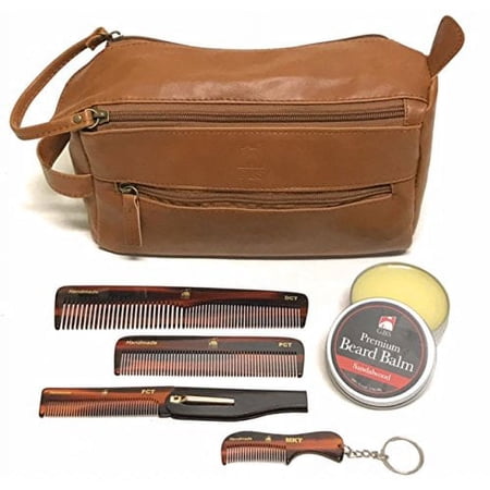 Men's Travel Grooming Bag- Tortoise Beard Combs with Beard Balm Included!