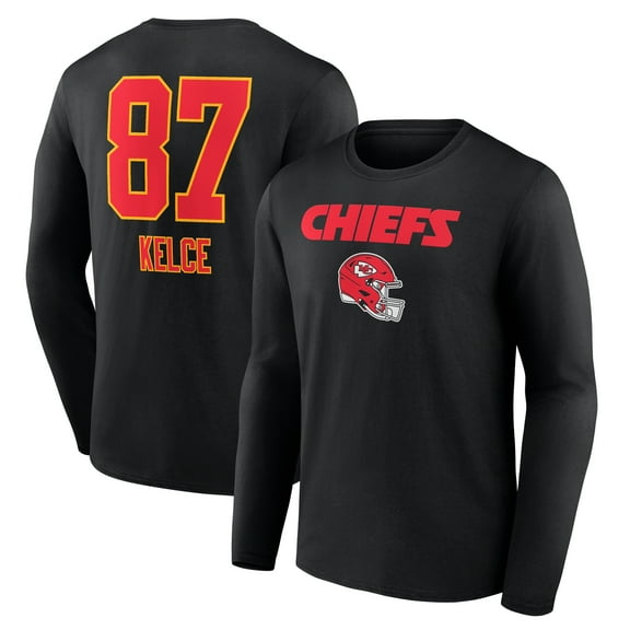 Men's Travis Kelce Black Kansas City Chiefs Team Wordmark Player Name & Number Long Sleeve T-Shirt