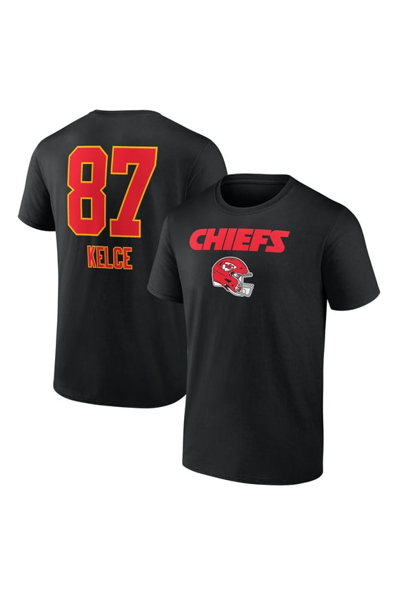 Men's Travis Kelce Black Kansas City Chiefs Team Wordmark Player Name & Number T-Shirt