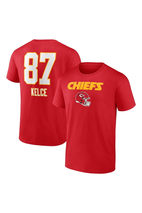 Men's Travis Kelce Red Kansas City Chiefs Team Wordmark Player Name & Number T-Shirt