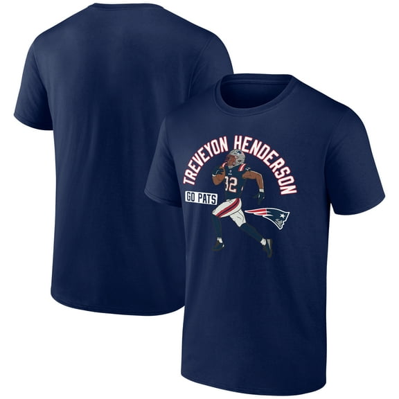 Men's TreVeyon Henderson Navy New England Patriots Player Illustrative Pack T-Shirt