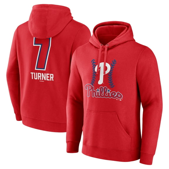 Men's Trea Turner Red Philadelphia Phillies Fastball Player Name & Number Pullover Hoodie