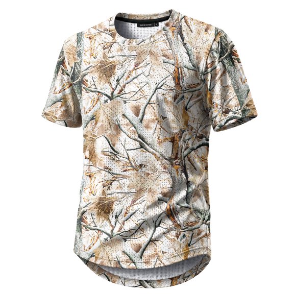 Men's Tree Branch Camo Hunting T-Shirt, Quick-Dry Breathable Crew Neck, Size S