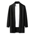 thumbnail image 1 of Men's Trench Coat Long Sleeve Lapel Collar Solid Ribbed Cardigan jacket with Pockets Black M, 1 of 3