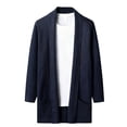 thumbnail image 1 of Men's Trench Coat Long Sleeve Lapel Collar Solid Ribbed Cardigan jacket with Pockets Navy 2XS, 1 of 3