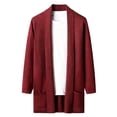 thumbnail image 1 of Men's Trench Coat Long Sleeve Lapel Collar Solid Ribbed Cardigan jacket with Pockets Red S, 1 of 3