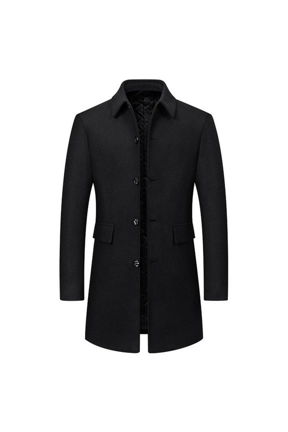 Men's Trench Coat Mid Long Wool Blend Lapel Business Jacket Winter Fall Overcoat Single Breasted Flannel Pea Coats