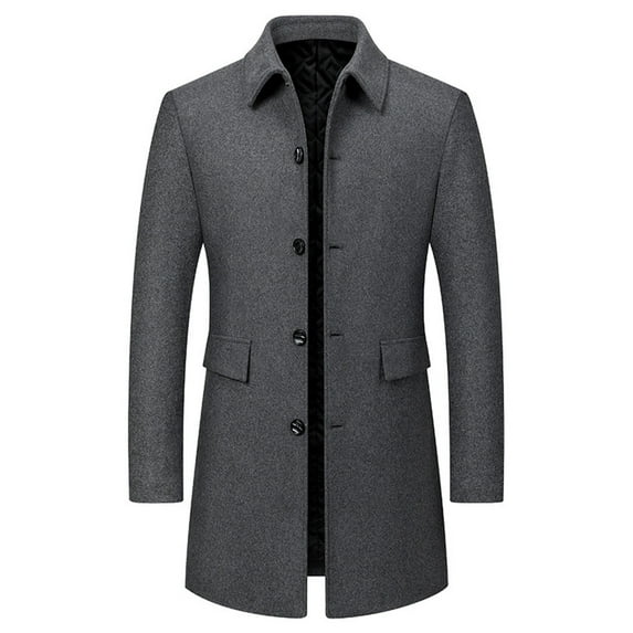Men's Trench Coat Mid Long Wool Blend Lapel Business Jacket Winter Fall Overcoat Single Breasted Flannel Pea Coats