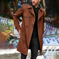 thumbnail image 1 of Men's Trench Coat Notched Lapel Belted Windbreaker Long Jacket Windproof Comfortable Durable Overcoat, L, 1 of 6