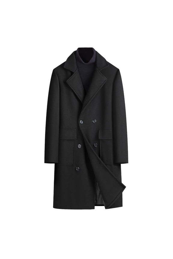 Men's Trench Coat Wool Blend Slim Fit Top Coat Business Overcoat