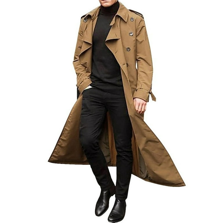 ジャケット・アウター SINSS Wide long trench coat Men's Trench Coats Double Breasted Belted Trench Coat