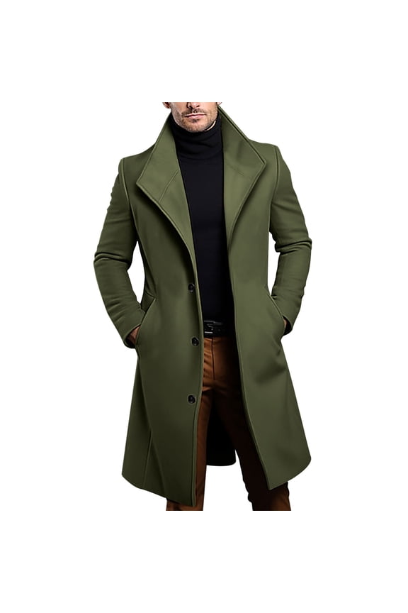 Men's Trench Coats Notched Collar Peacoat Long Outwear Business Overcoat Single Breasted Wool Coat Winter Thicken Overcoat Dressy Outfits
