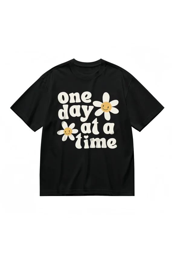 Men's Trend Breathable Classic T-Shirt One Day At A Time Flower Printed Tee