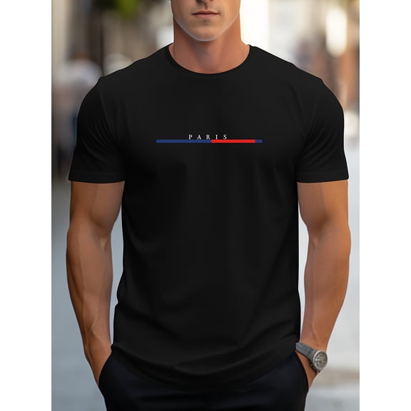 Men's Trend PARIS Flag Printed Shoulder T-Shirt