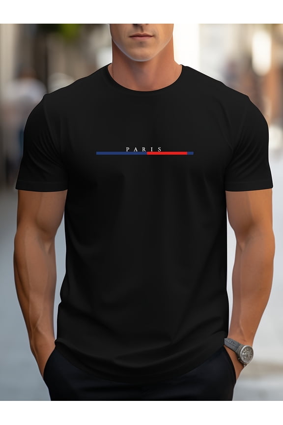 Men's Trend PARIS Flag Printed Shoulder T-Shirt