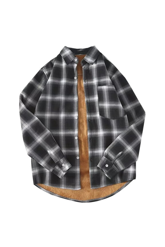 Men's Trendy Flannel Shirt Jacket Winter Fleece Lined Plaid Coats Soft Cargo Button Down Thick Thermal Shirts