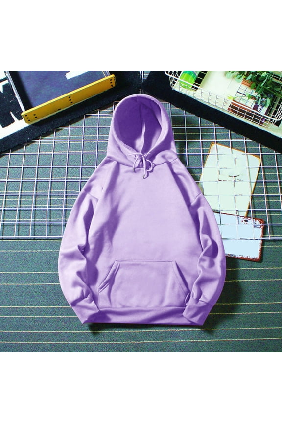 Men's Trendy Hoodies Soft Cotton Sweatshirt Long Sleeve Casual Lightweight Plain Pullover Fall Winter Tops (2XL, Purple)