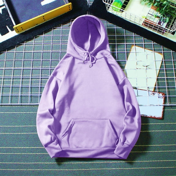 Men's Trendy Hoodies Soft Cotton Sweatshirt Long Sleeve Casual Lightweight Plain Pullover Fall Winter Tops (L, Purple)