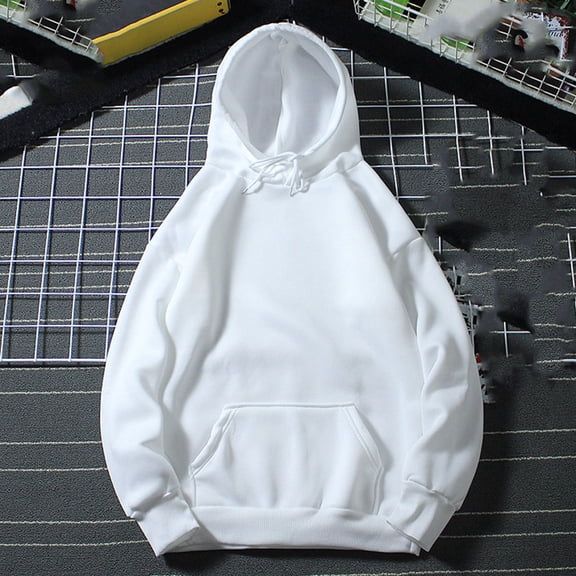 Men's Trendy Hoodies Soft Cotton Sweatshirt Long Sleeve Casual Lightweight Plain Pullover Fall Winter Tops (XL, White)
