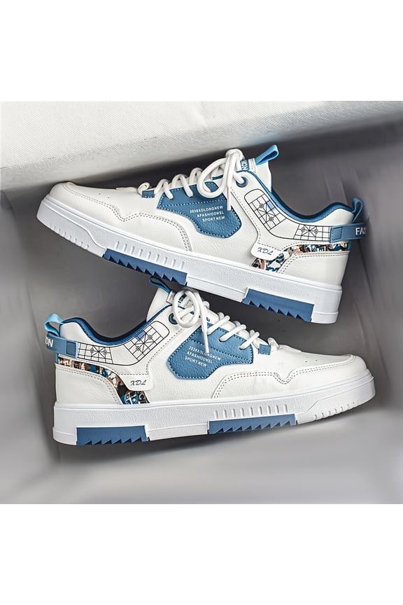 Men's Trendy Lace Up Low Top Casual Shoes With Graffiti Pattern Solid Comfy Outdoor Sneakers, Spring And Autumn