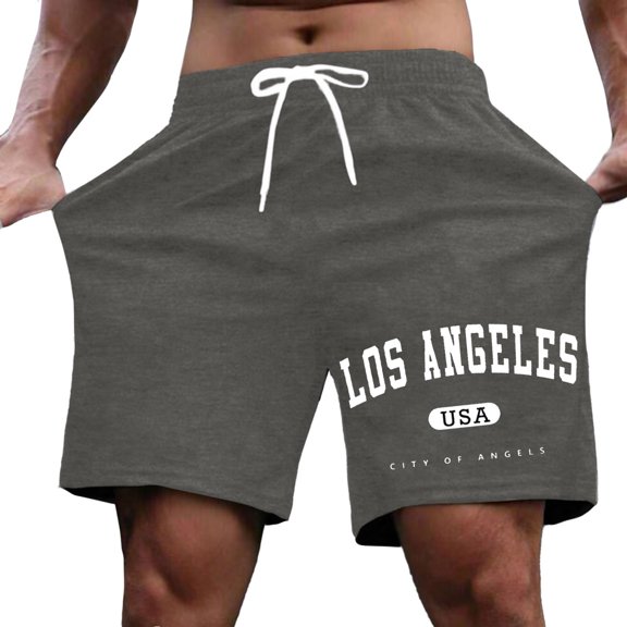 Men's Trendy Letter Print Casual Shorts Breathable Polyester Summer Shorts