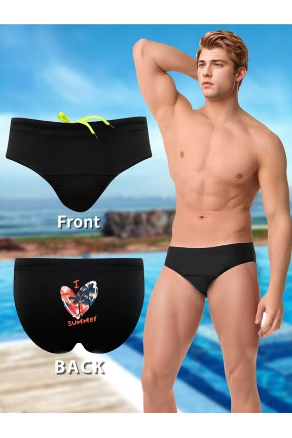 Men's Trendy Printed Brief Swim Trunks - Elastic Comfort Quick Dry Beach Spa Swimwear