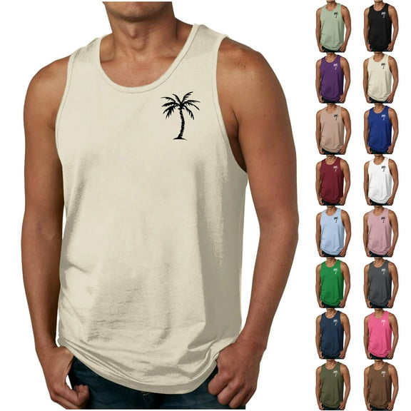 Men's Trendy Prints Sleeveless Shirt Casual Tank Tops Beach Muscle T Shirts Summer Loose Fit Fashion Basic Tanks