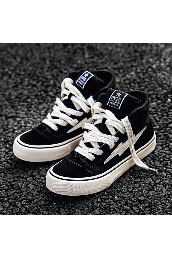 Men's Trendy Shoes 2025 New Mid-Top Canvas Sneakers, Versatile Flat Lightning Skateboard Shoes