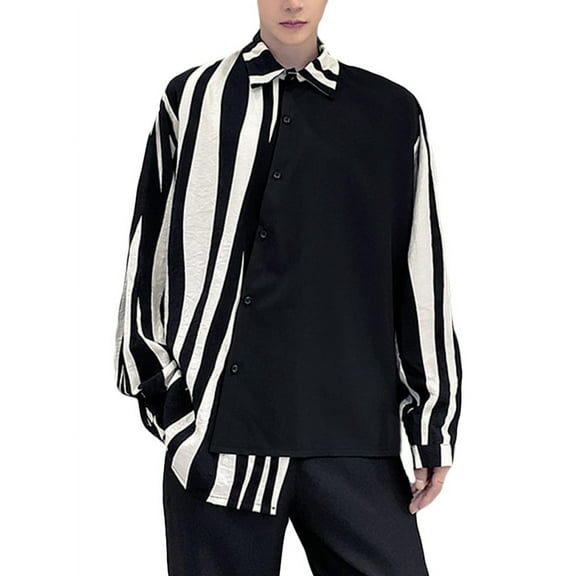 Men's Trendy Striped Hit Color T-Shirt Long Sleeve Loose Stylish Blouse Tops