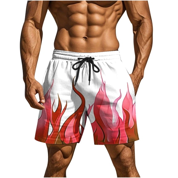 Men's Trendy Swim Trunks - Vibrant Flame Print & Mesh Liner | Quick-Dry Hawaiian Bathing Suit with Secure Pockets for Beach