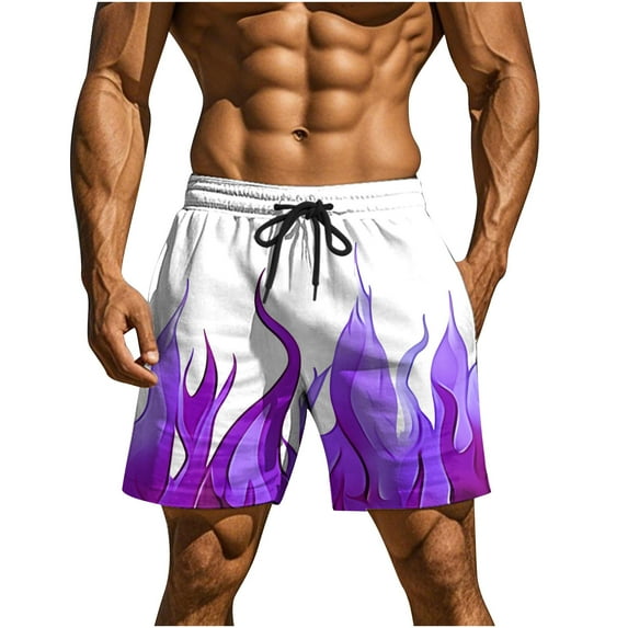 Men's Trendy Swim Trunks - Vibrant Flame Print & Mesh Liner | Quick-Dry Hawaiian Bathing Suit with Secure Pockets for Beach