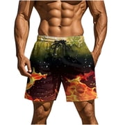 Mens Trendy Swim Trunks - Vibrant Flame Print & Mesh Liner | Quick-Dry Hawaiian Bathing Suit with Secure Pockets for Beach