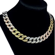 Mens Tri-Tone Cuban Chain Yellow Gold Rose Gold Silver Finish Bling Tritone Hip Hop Necklace 18" x 16MM