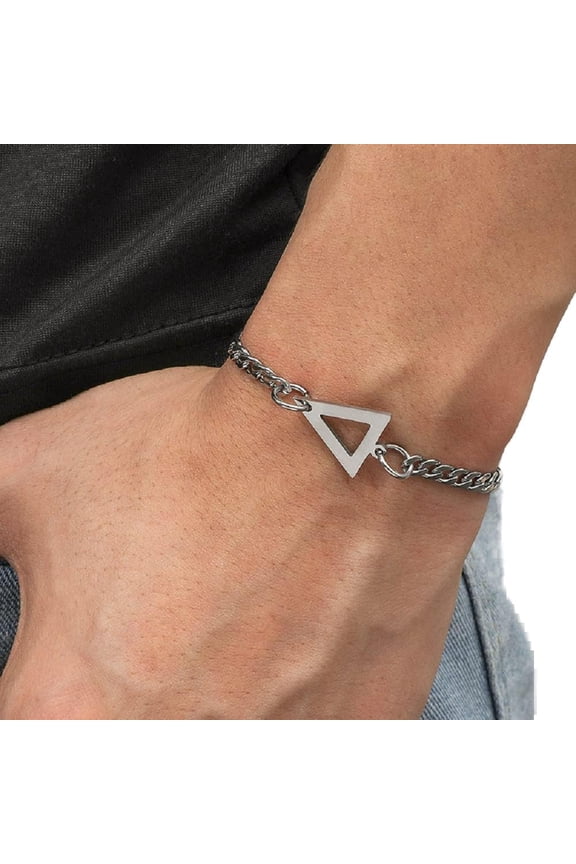 Men's Triangle Bracelet Cuban Chain Bracelet Stainless Steel Geometric Hip Hop Couple Bracelet Personalized Dainty Link Chain Bracelet Gift for Him