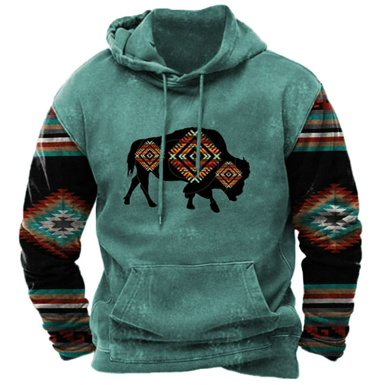 Men s Tribal Aztec Print Sherpa Pullover Sweatshirt Hoodie African Dashiki Printed Plus Size Y2k Hooded Sweatshirts