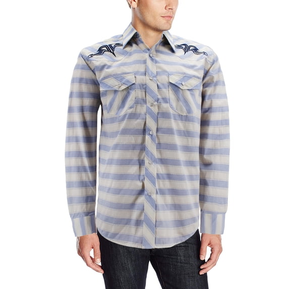 Men’s Tribal Embroidered Western Pearl Snap Long Sleeve Rodeo Cowboy Dress Shirt (Pattern #26, 2XL)