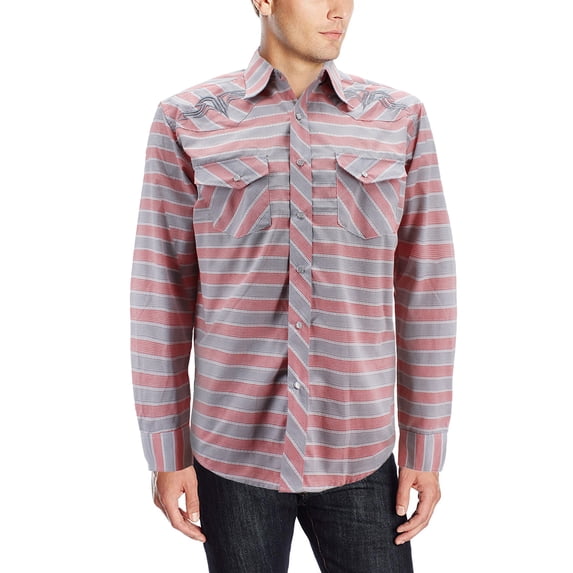 Men’s Tribal Embroidered Western Pearl Snap Long Sleeve Rodeo Cowboy Dress Shirt (Pattern #28, XL)